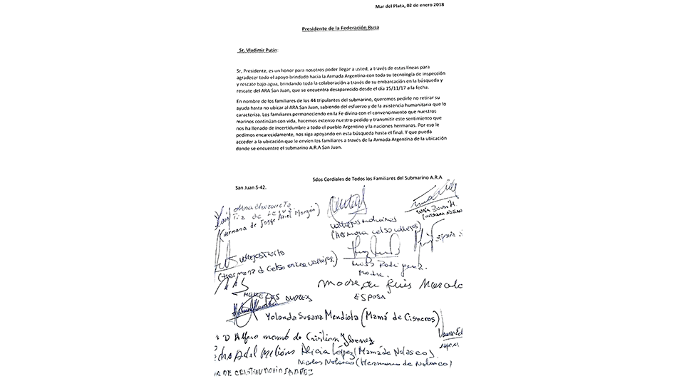 Los familiares dieron a conocer la carta que enviarán.