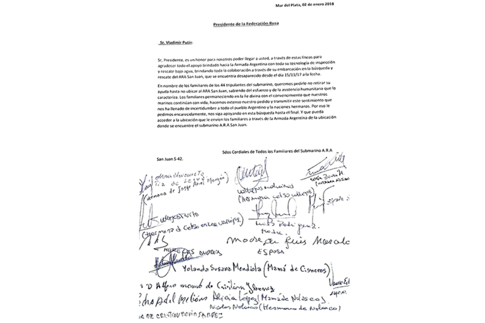 Los familiares dieron a conocer la carta que enviarán.