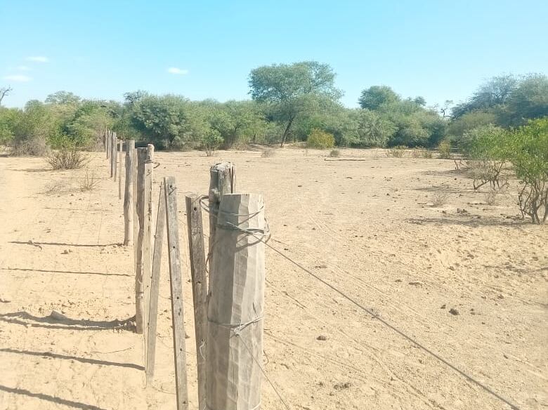 El alambrado en la tierra que ocupa Villagrán. 