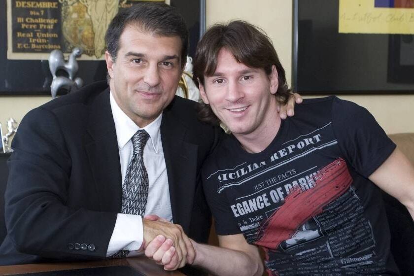 Laporta y un Messi purrete durante el mandato del primero en Barcelona.