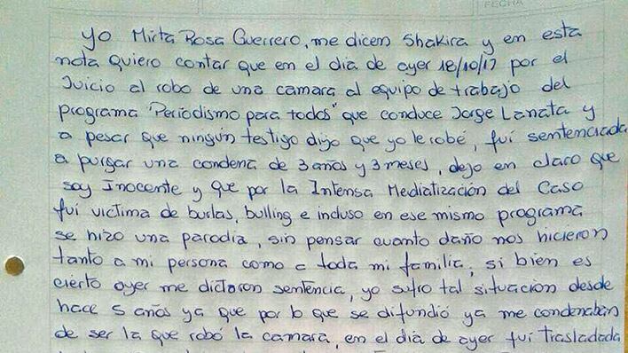 La carta que Guerrero escribió para contar su situación.