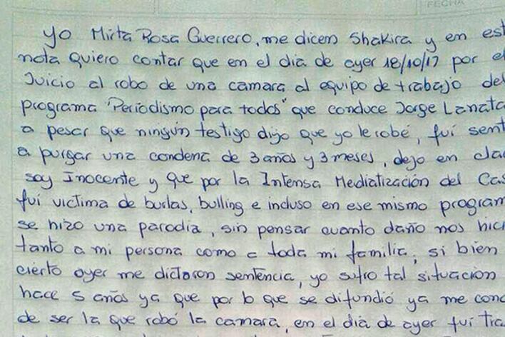 La carta que Guerrero escribió para contar su situación.
