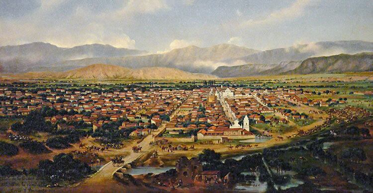 1854, óleo de Carlo Penuti. La ciudad vista desde la cima del cerro San Bernardo.