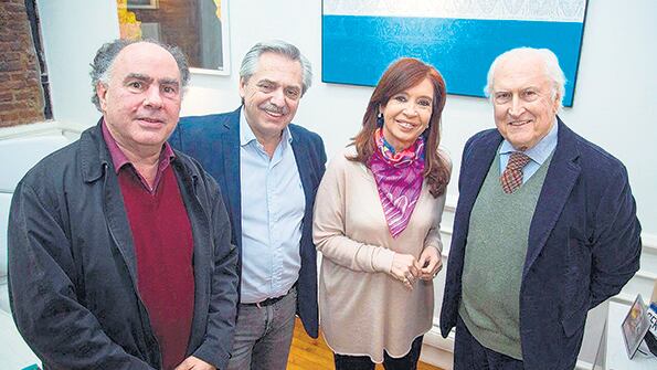 Mario Cafiero, Alberto Fernández, Cristina Kirchner y Pino Solanas, ayer.