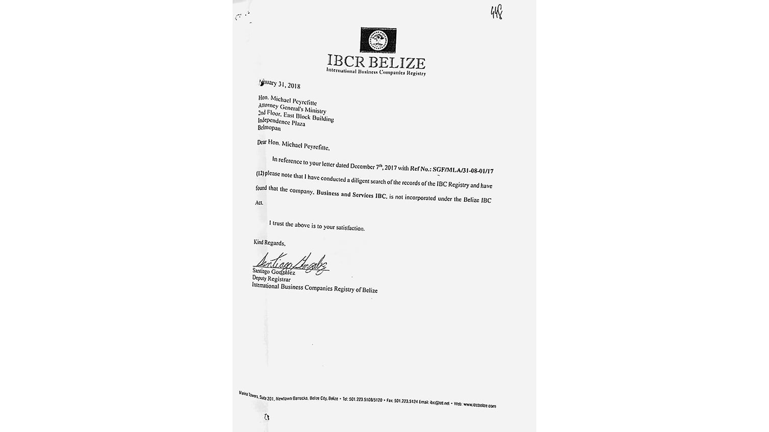 Facsímil del oficio recibido por el juez Marcelo Martínez de Giorgi.