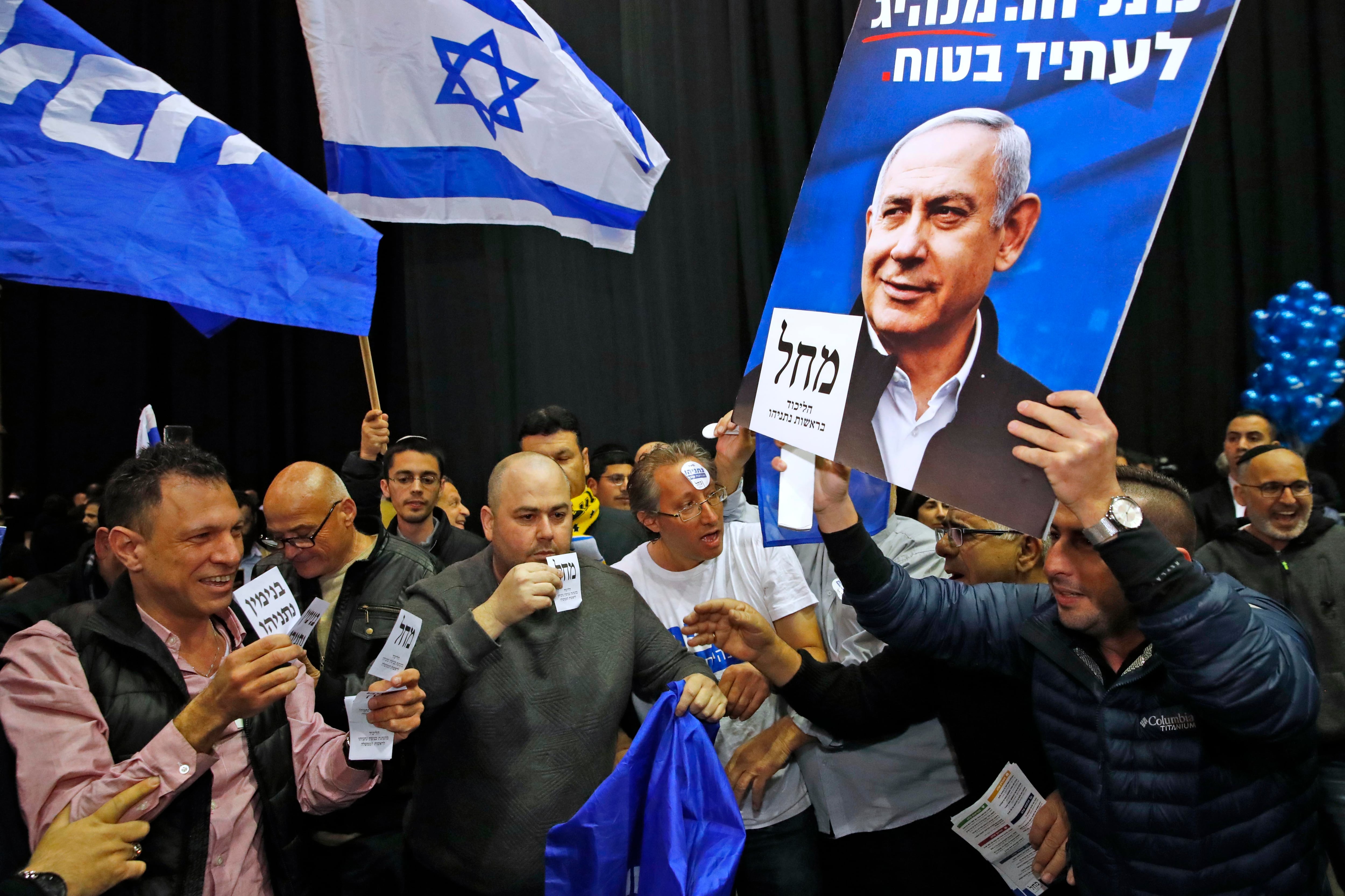 Festejos en el bunker de Likud después de las elecciones.