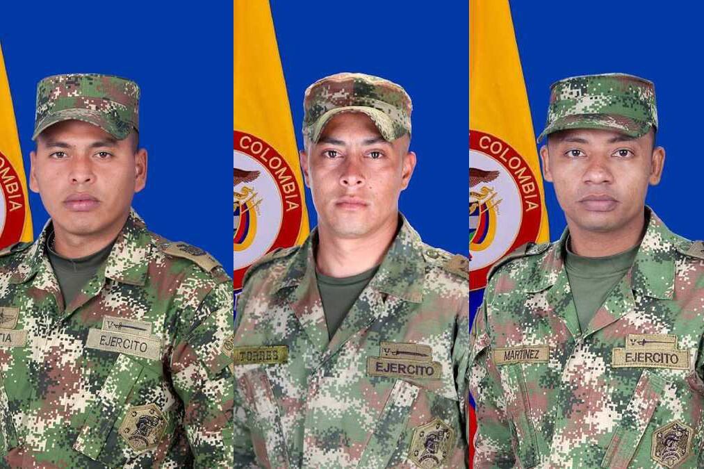 Sebastián Enrique Espitia Fuentes, Álvaro Andrés Torres Palomino y Enairo Luis Martínez Arciria. Prensa Ejército Nacional de Colombia.