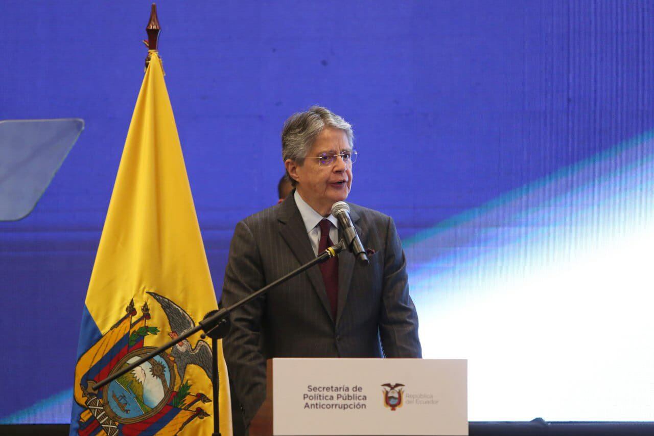 Guillermo Lasso durante la presentación de la Estrategia de Política Pública Anticorrupción, este 13 de julio. (Foto: Twitter de Guillermo Lasso)