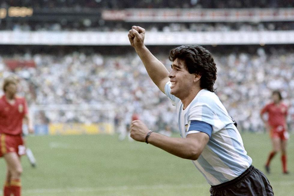 Maradona marcó ocho goles con la camiseta de la Selección en Mundiales.