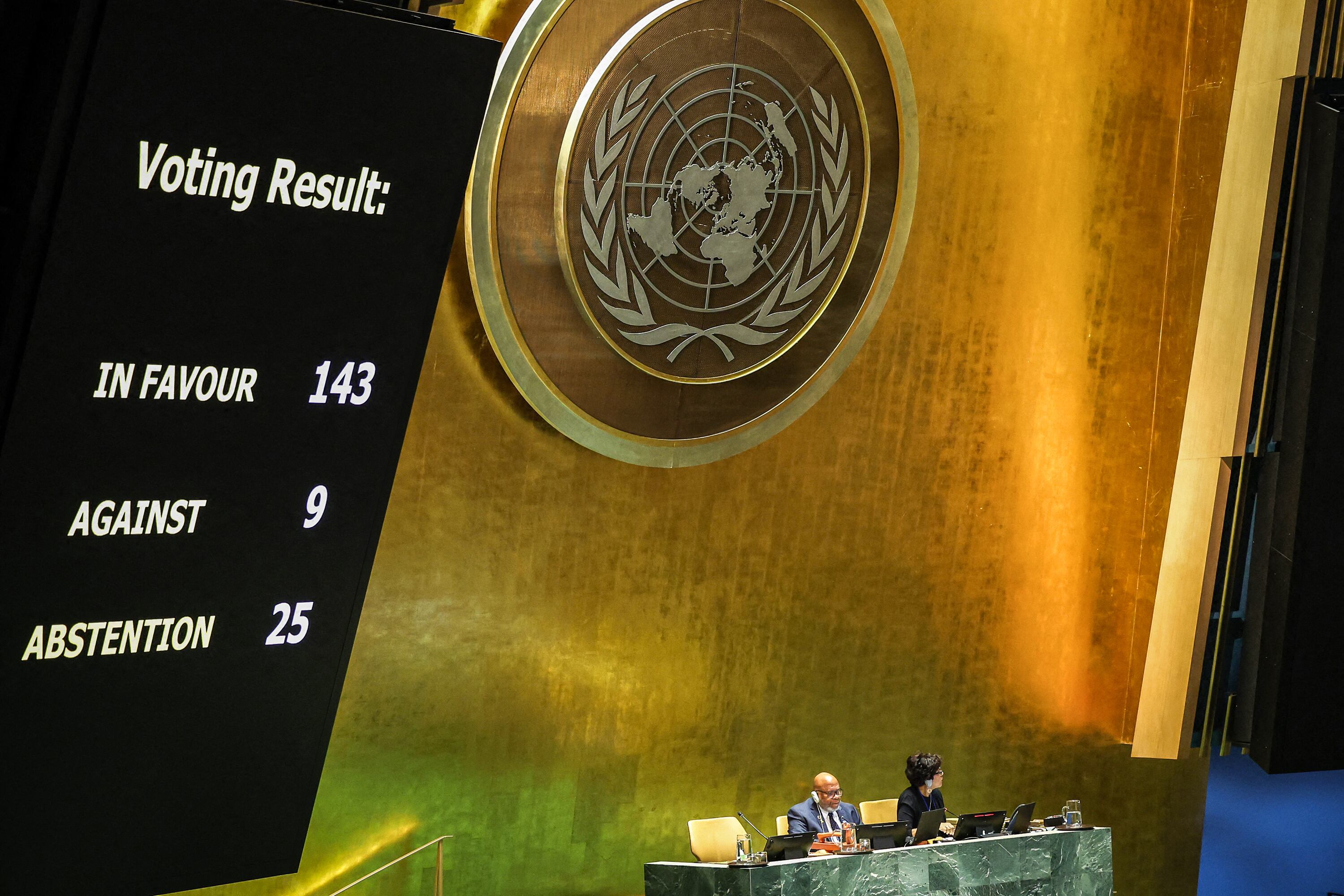 El resultado dela votación en la Asamblea de la ONU.