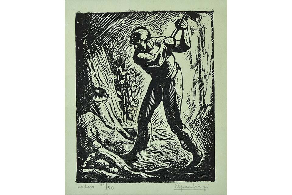Hachero", grabado de Carlos Giambiagi editado por Emilio Ellena.