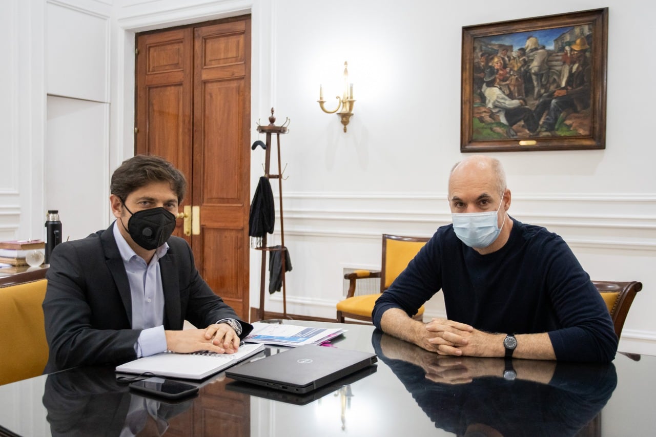 El gobernador bonaerense, Axel Kicillof, y el jefe de Gobierno porteño, Horacio Rodríguez Larreta, se reunirán para evaluar cómo sigue la cuarentena.