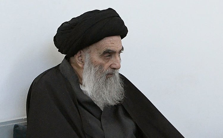 Al Sistani, durante su encuentro de hoy con Francisco.