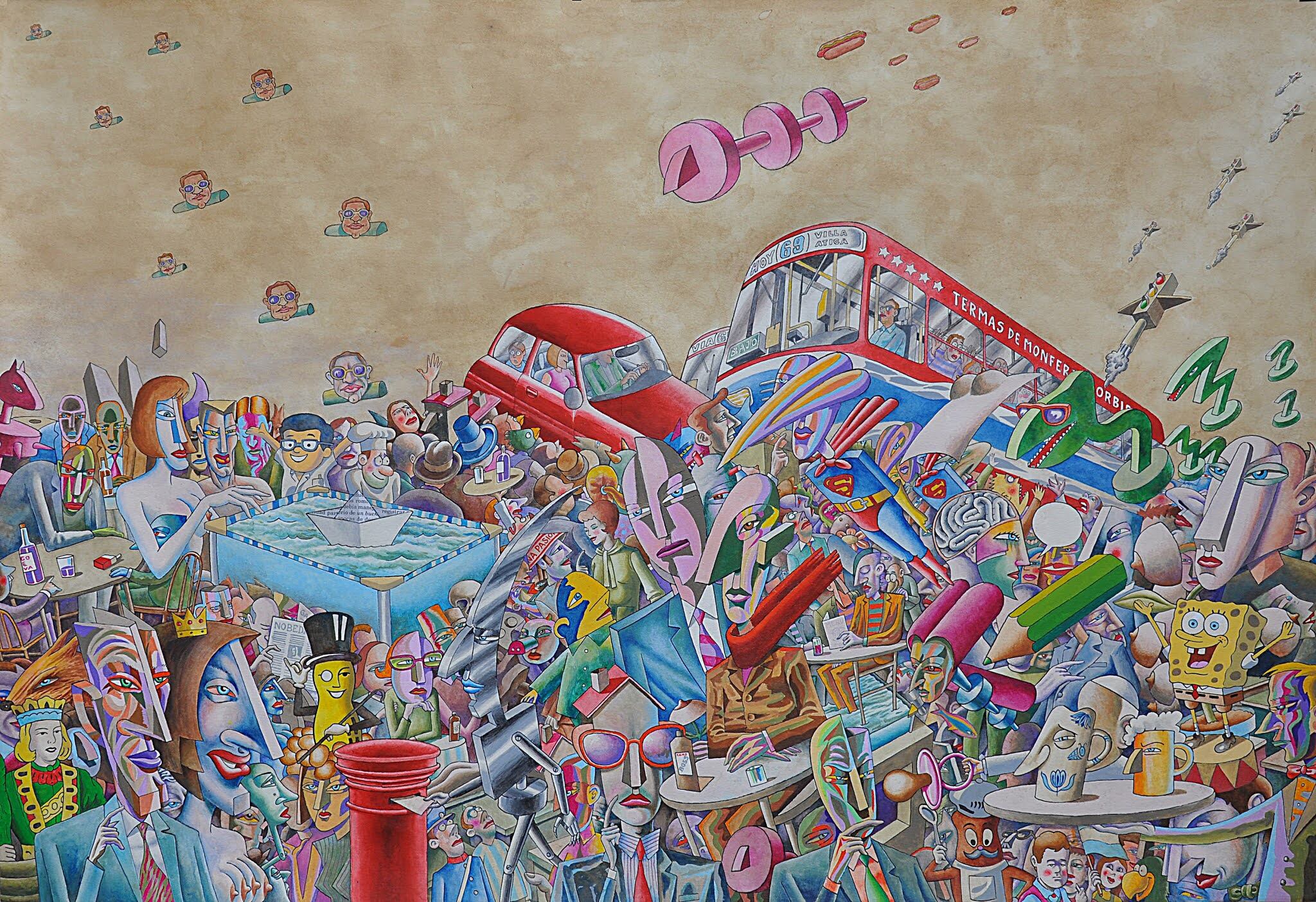 "Donde está Francisco?" Tinta, acrílico y café sobre papel.