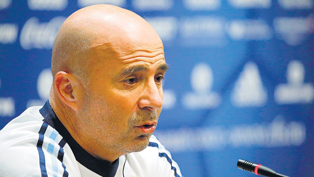Jorge Sampaoli, ayer durante la conferencia de prensa que brindó desde el estadio Luzhniki.