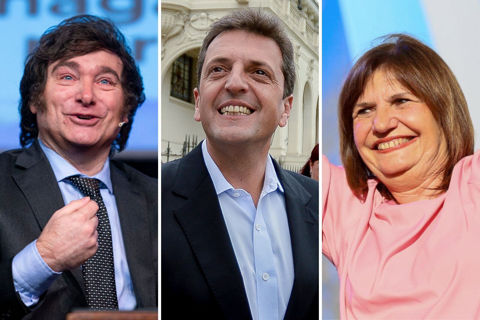 Javier Milei, Sergio Massa y Patricia Bullrich fueron los tres candidatos más votados en las PASO 2023.