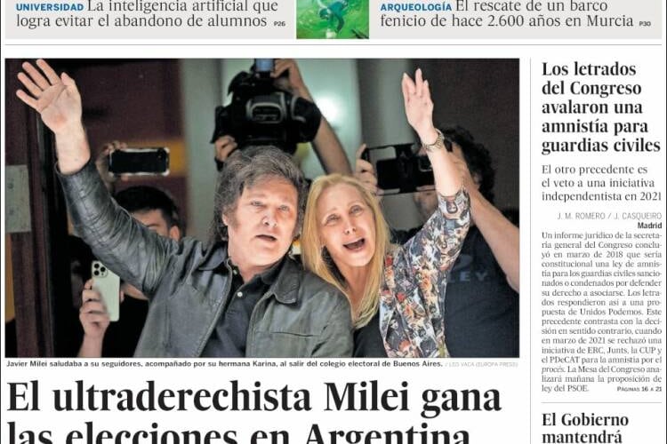 Medios del mundo reflejaron el triunfo de Javier Milei