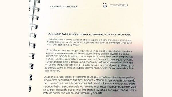 Algunos de los párrafos incluidos en el manual distribuido en la jornada de Idioma y cultura rusa que organizó la AFA.
