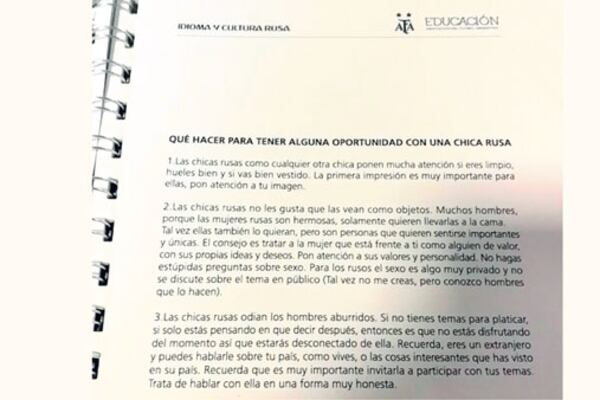 Algunos de los párrafos incluidos en el manual distribuido en la jornada de Idioma y cultura rusa que organizó la AFA.