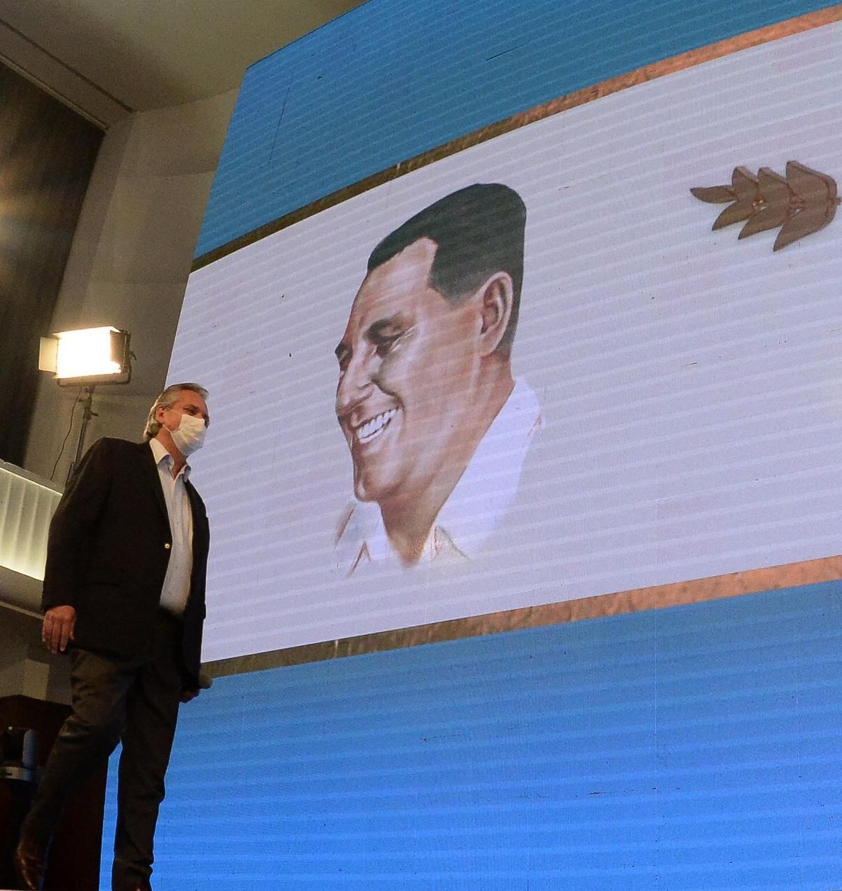 El presidente Alberto Fernández fue el único orador del acto en la sede de la CGT.