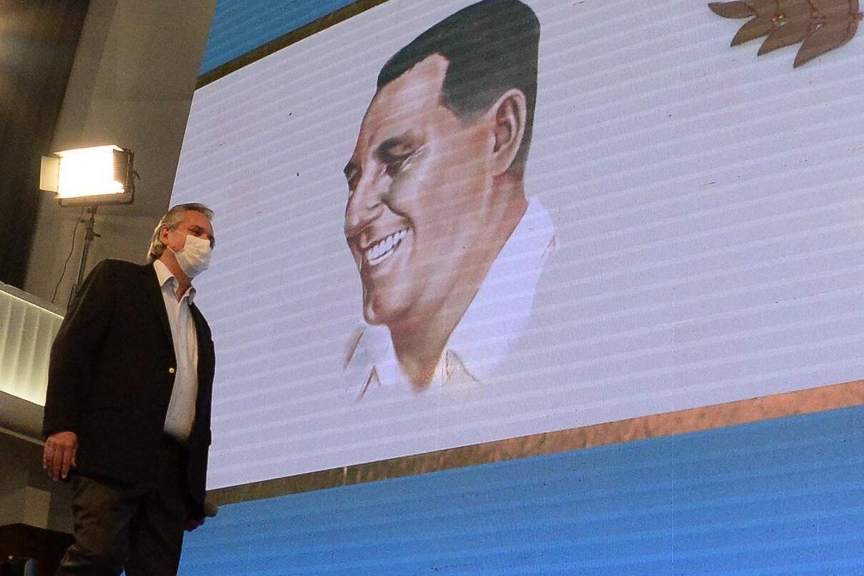 El presidente Alberto Fernández fue el único orador del acto en la sede de la CGT.