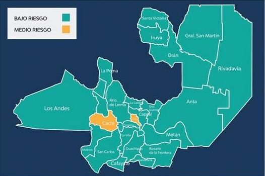 Mapa del riesgo de transmisión en la provincia (Fuente: Ministerio de Salud dfe Salta).