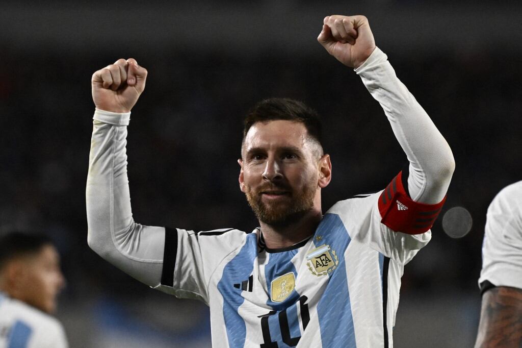 Messi celebra el gol de la victoria ante Ecuador, por la primera fecha de las eliminatorias