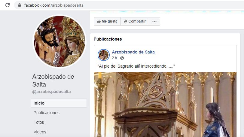 Página de Facebook del Arzobispado
