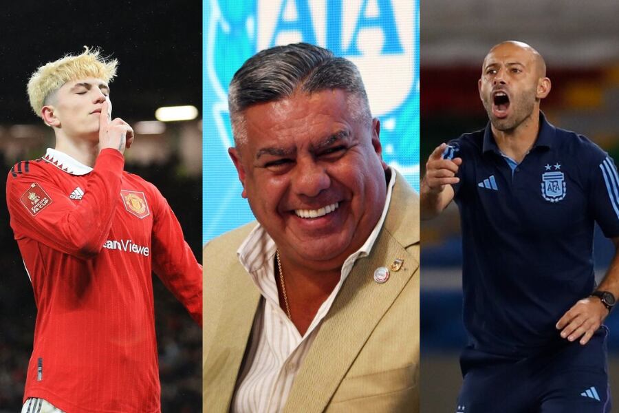 Alejandro Garnacho (AFP), Claudio "Chiqui" Tapia (Télam) y Javier Mascherano (EFE).