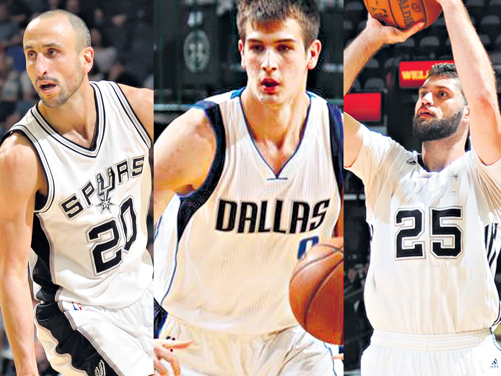 Emanuel Ginóbili, Nicolás Brussino y Patricio Garino, los representantes argentinos en la mejor liga de básquet del mundo.