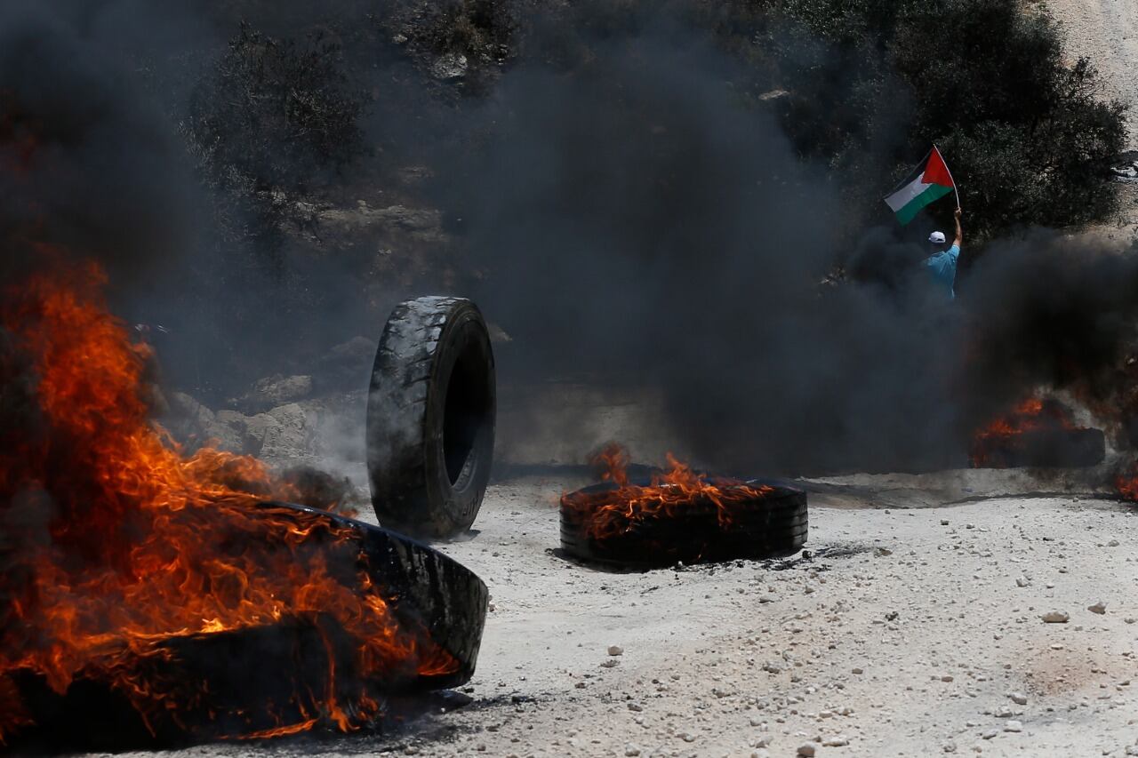 Protesta palestina cerca de Nablus.