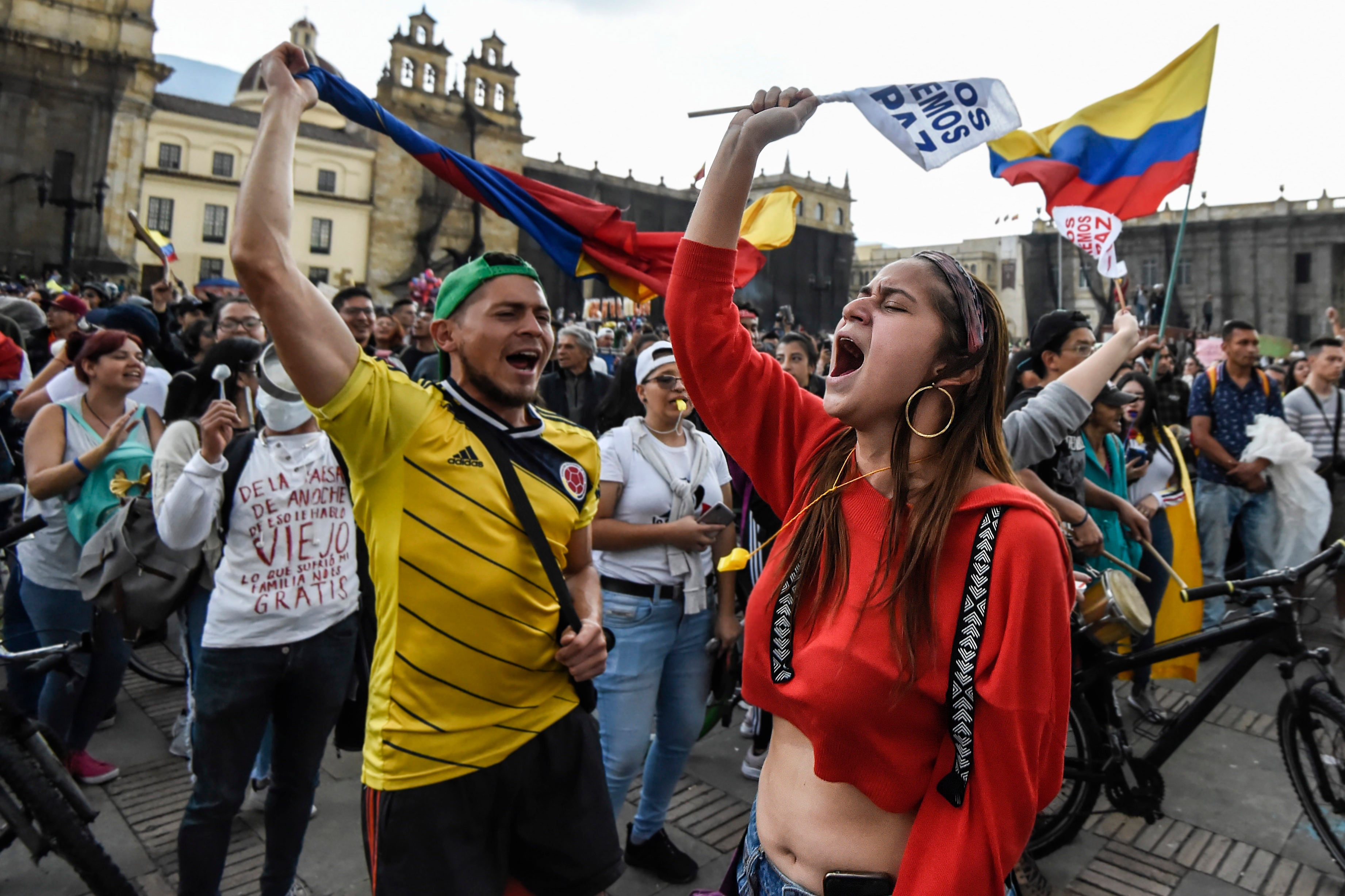 Protesta contra el gobierno de Duque en el centro de Bogotá.