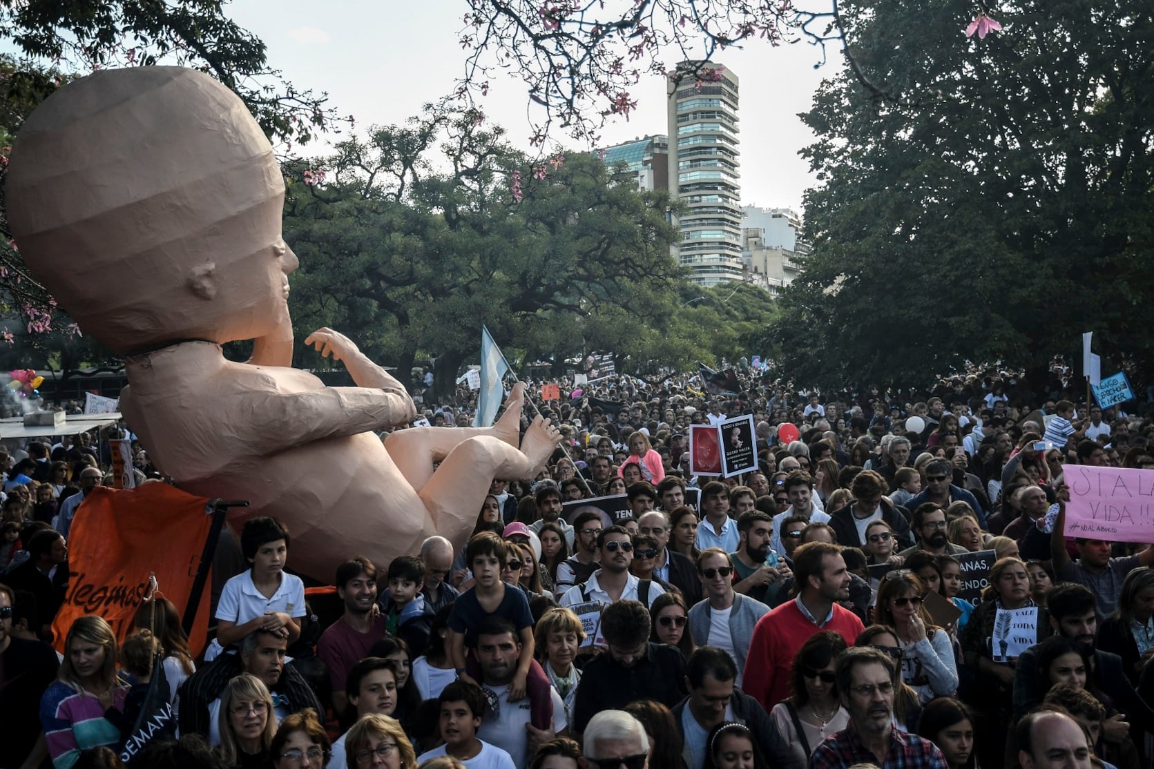 El símbolo de la marcha antiderechos fue un enorme feto de plástico