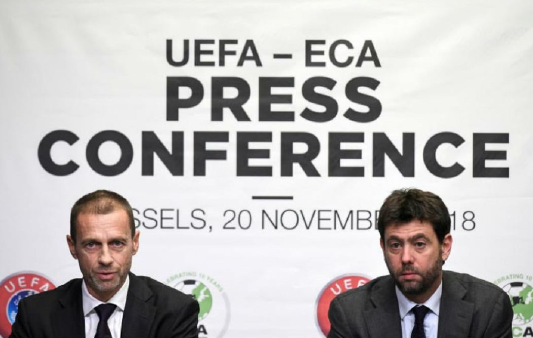 Aleksander Ceferin, presidente de la UEFA, y Andrea Agnelli, líder de la Asociación de Clubes Europeos (ECA).