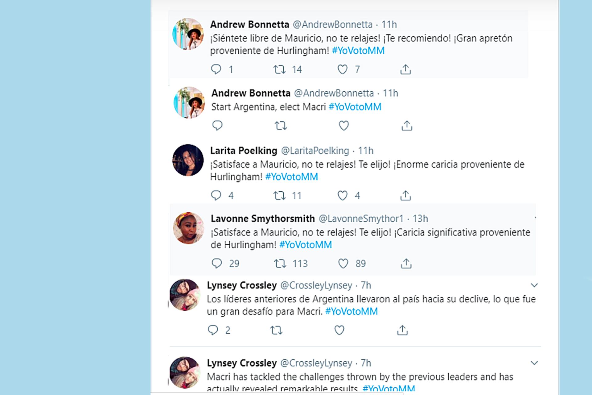 Cientos de cuentas falsas se sumaron en dudoso castellano a la consigna #YoVotoMM.