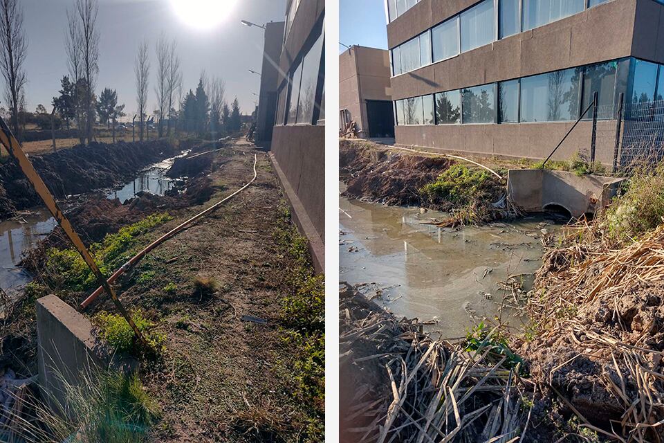 El Shopping Fisherton Plaza Open Mall, ubicado frente al Aeropuerto, arrojaba sus desagües pluviales a través de esa zanja.
