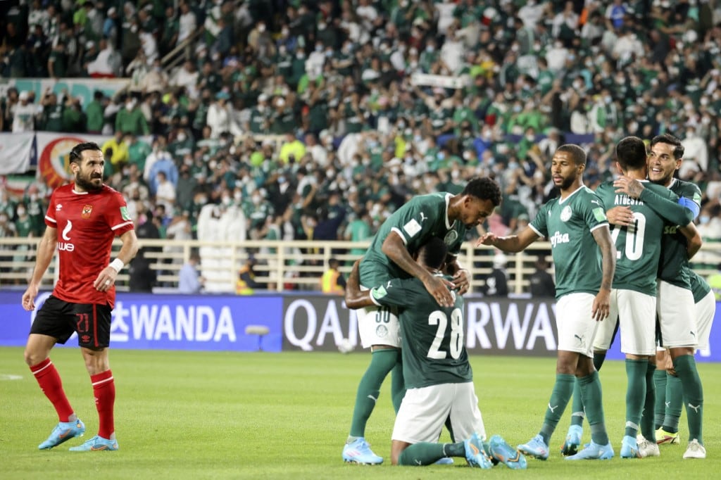 Los jugadores del Palmeiras, liderados por el exLanús Gustavo Gómez, festejan tras el pitido final