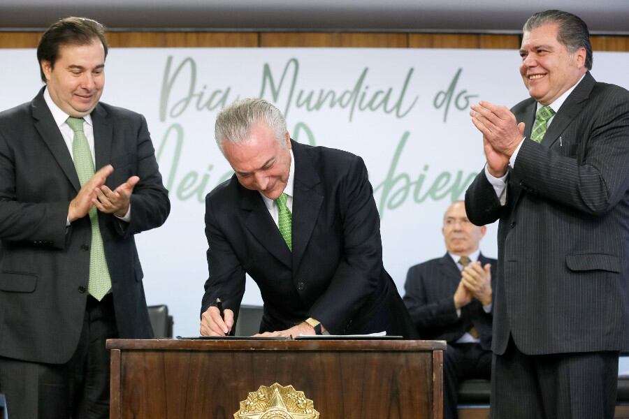 Temer hoy estuvo en un acto con el ministro de Ambiente, Jose Sarney Filho, y el presidente de Dipuados, Rodrigo Maia.