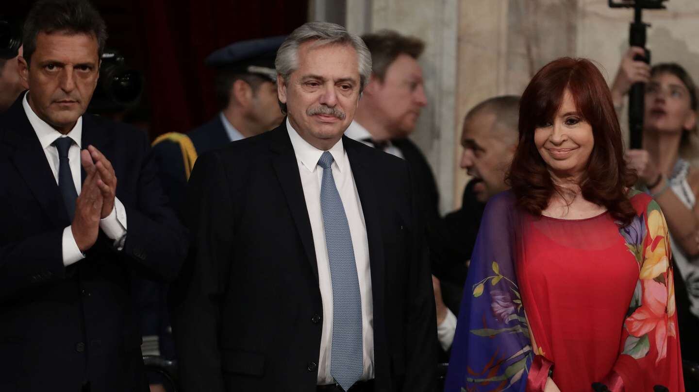 Sergio Massa, Alberto Fernández y Cristina Kirchner, las tres cabezas del Frente de Todos.