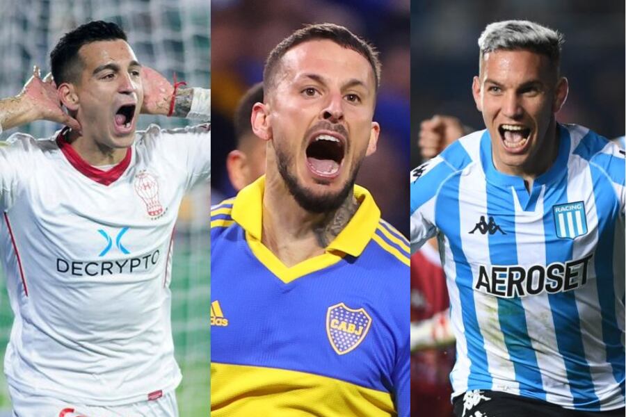 Franco Cristaldo (Huracán), Darío Benedetto (Boca) y Enzo Copetti (Racing). 