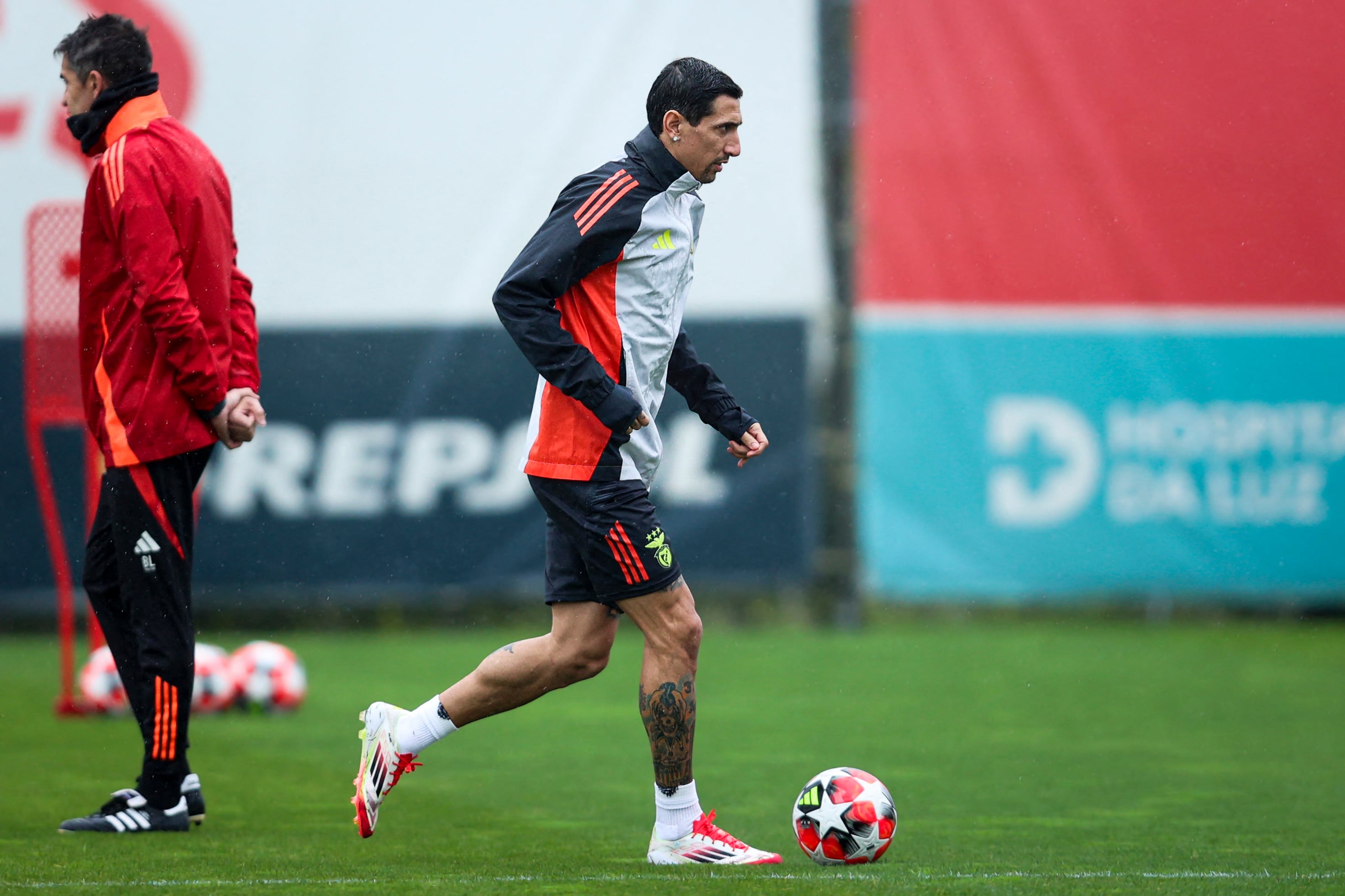 Di María, durante la última práctica del Benfica