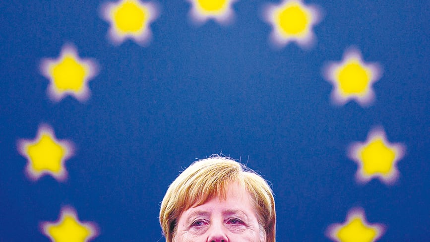 Merkel, ayer durante su discurso en el Parlamento Europeo de Estrasburgo.