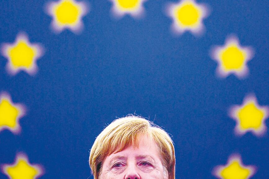 Merkel, ayer durante su discurso en el Parlamento Europeo de Estrasburgo.