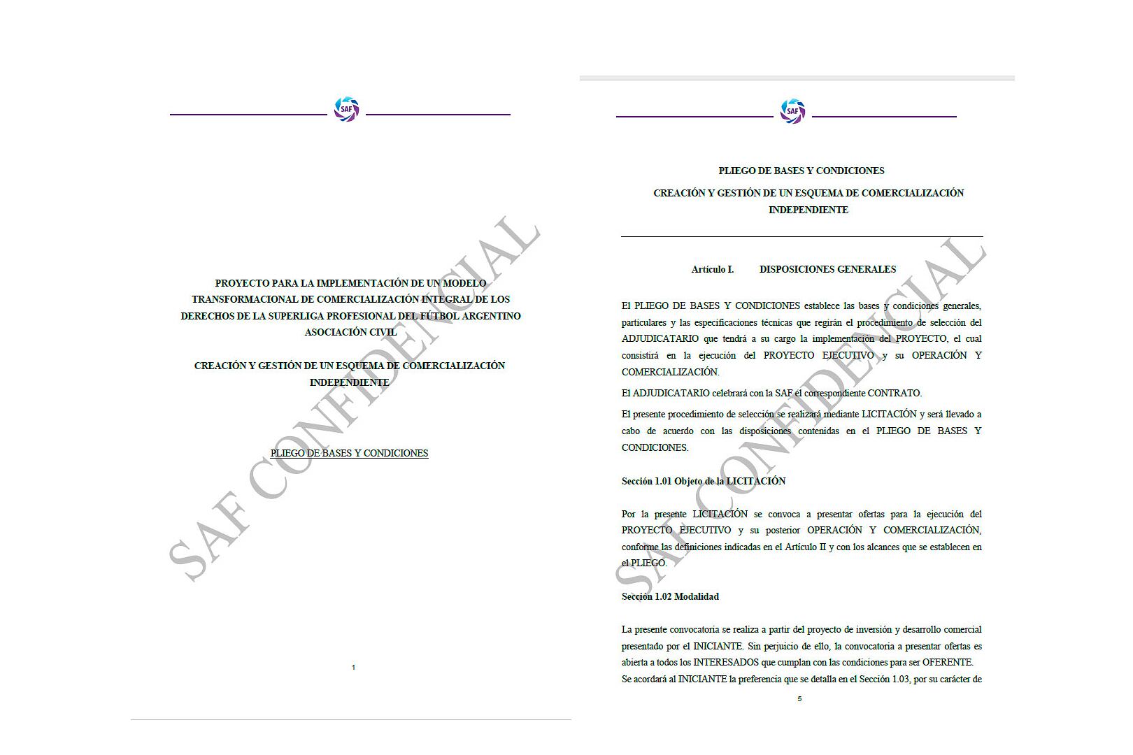 Parte del pliego de licitación de 45 carillas al que tuvo acceso Página 12.