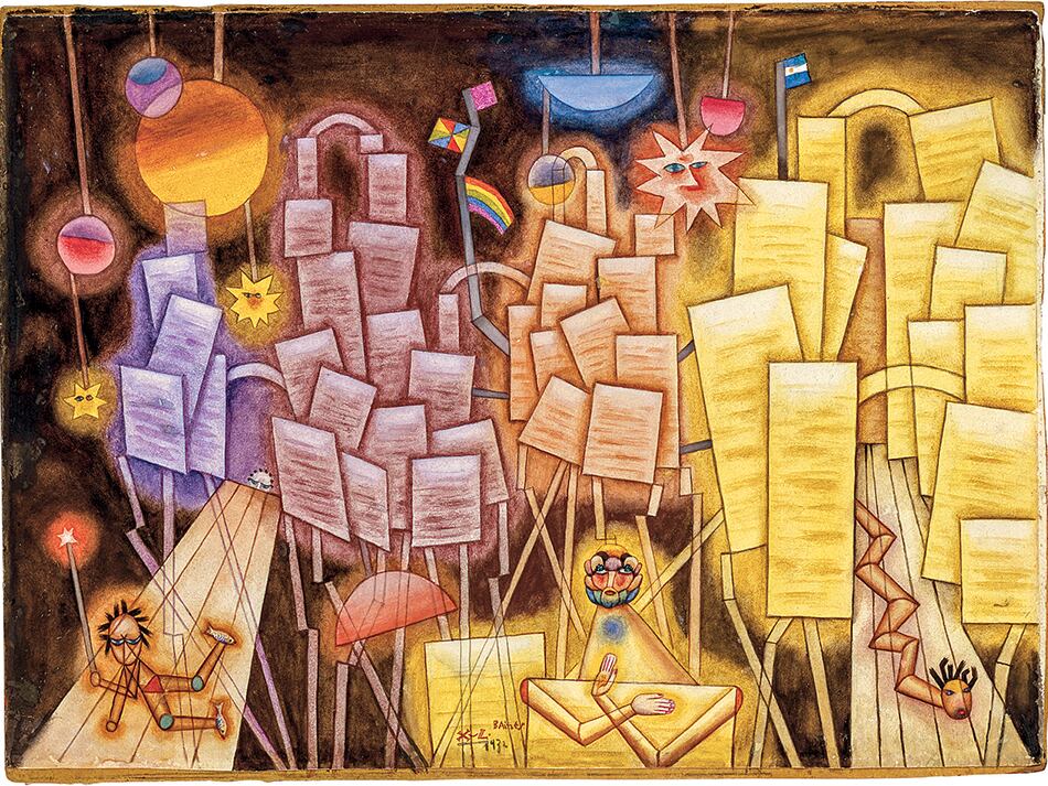 Paisaje, 1932. Acuarela y témpera sobre papel sobre cartón, 38,5 x 53,5 cm. Colección Museo Nacional de Bellas Artes. Donación María Luisa Bemberg. Gentileza Fundación Pan Klub. Museo Xul Solar.