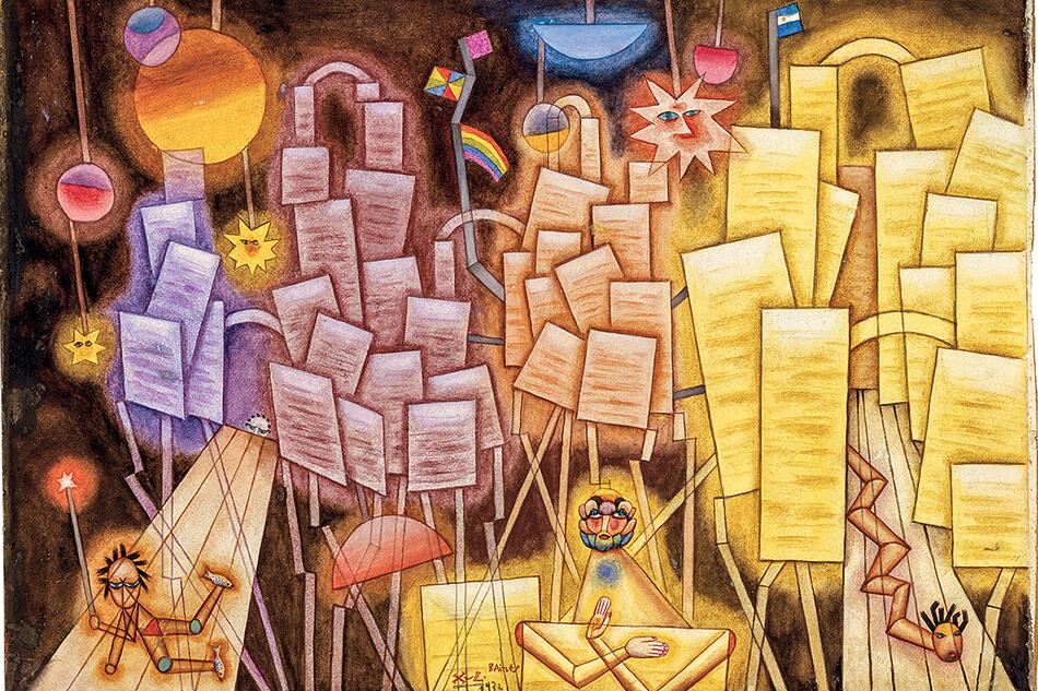 Paisaje, 1932. Acuarela y témpera sobre papel sobre cartón, 38,5 x 53,5 cm. Colección Museo Nacional de Bellas Artes. Donación María Luisa Bemberg. Gentileza Fundación Pan Klub. Museo Xul Solar.