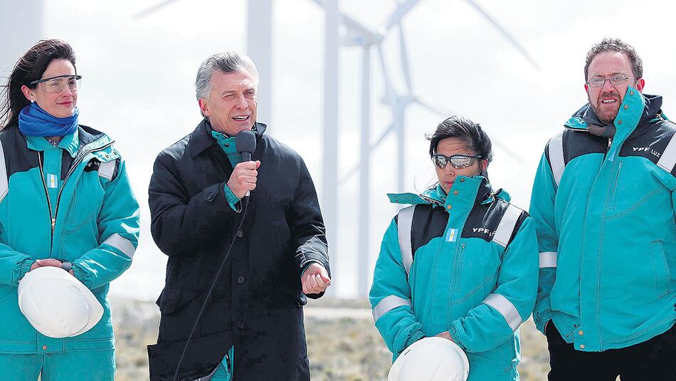 El presidente Mauricio Macri durante la inauguración de uno de los parques eólicos de su familia.