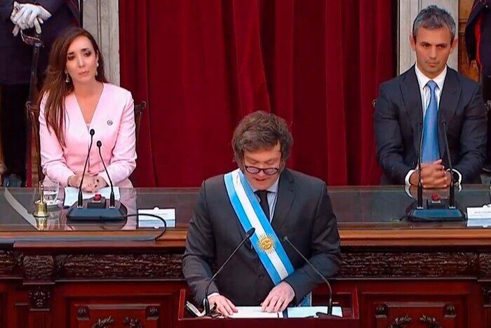 Milei, durante el discurso del 1º de marzo de 2024.
