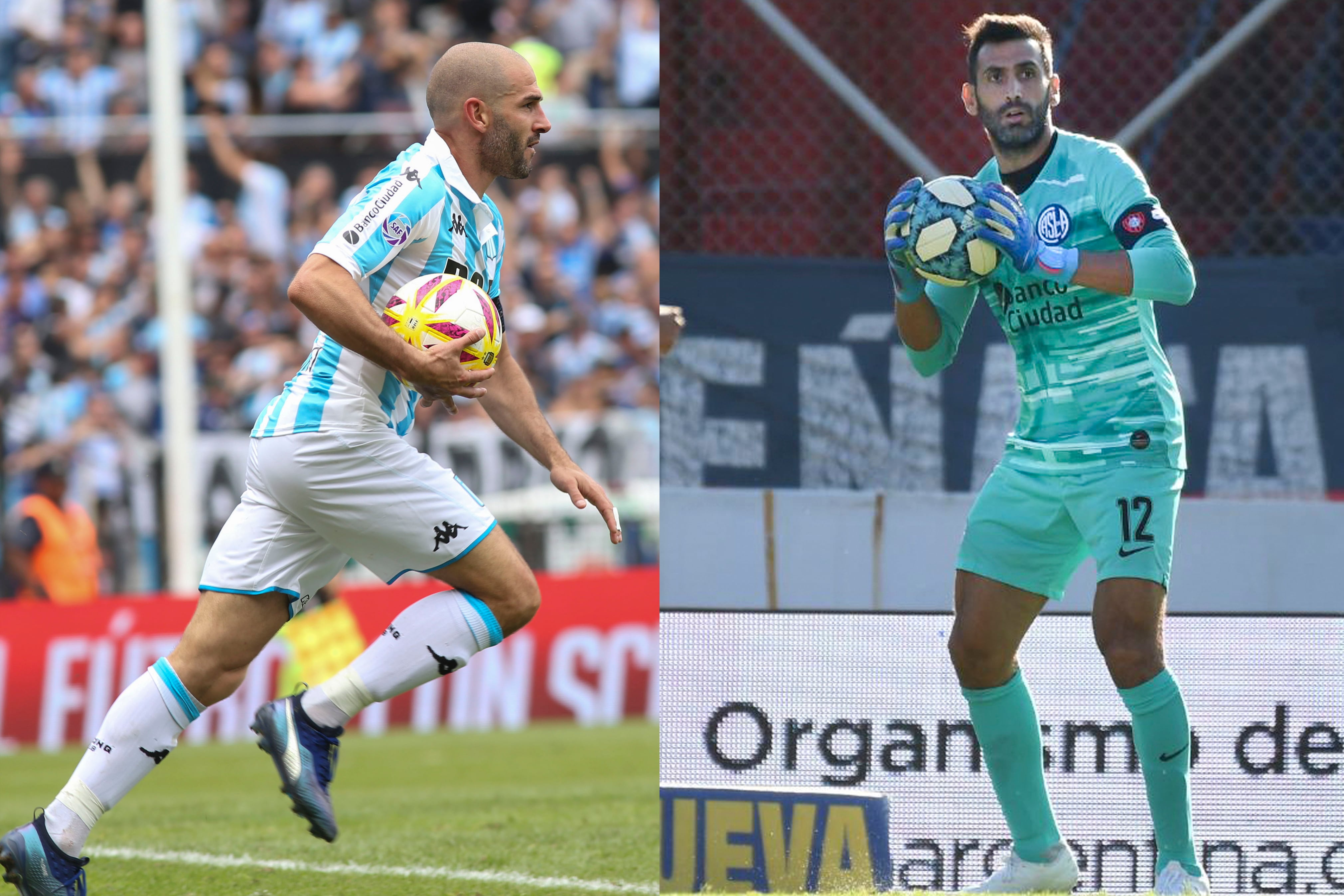 Lisandro López (Racing Club) y Sebastián Torrico (San Lorenzo), protagonistas del clásico. 