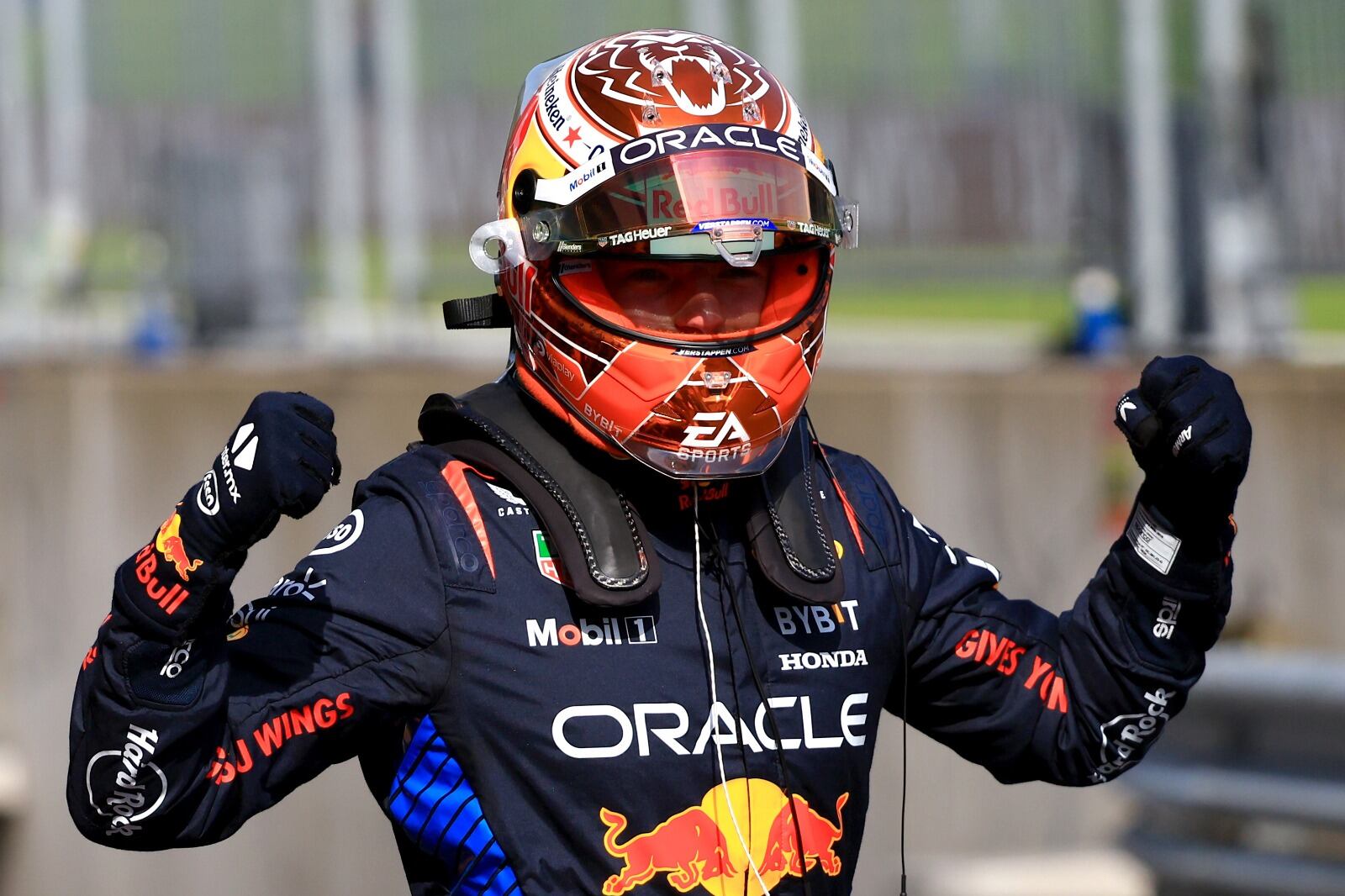 El festejo de Verstappen, que viene dominando el Gran Premio en casa